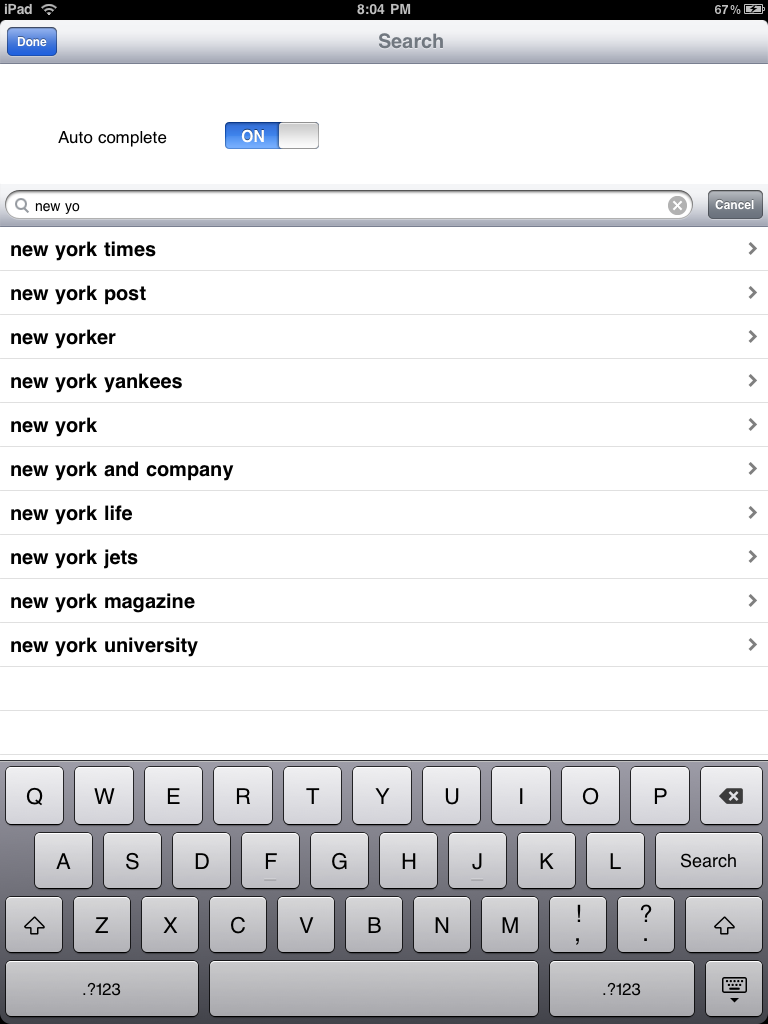 Searching for sources with autocomplete